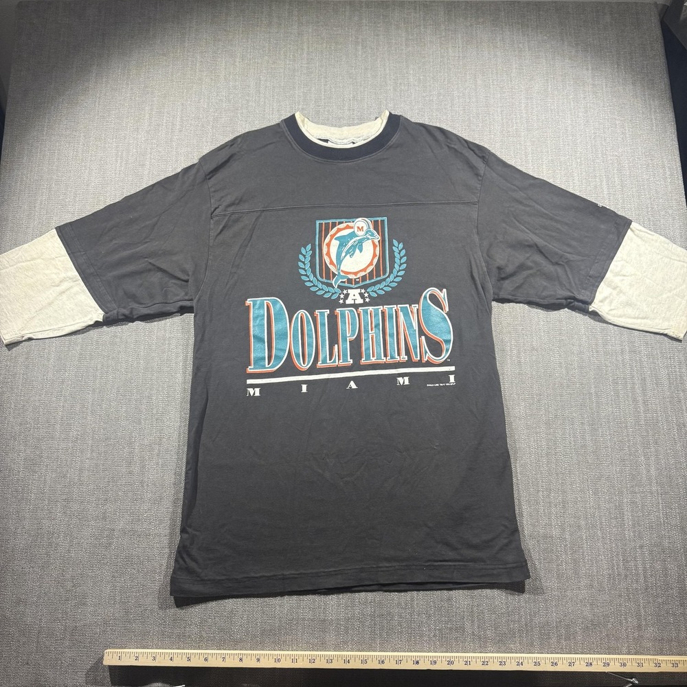 Vintage Miami Dolphins Shirt Mens XL Black NFL Football Chalk Line Tee‎ 90s
